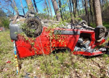 Auto dachowało i&nbsp;uderzyło w&nbsp;drzewo. Na&nbsp;szczęście nikt nie&nbsp;zginął