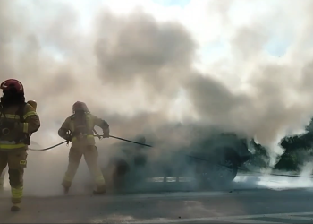 Pożar na&nbsp;drodze nr&nbsp;9 w&nbsp;Rudnej Małej (wideo)