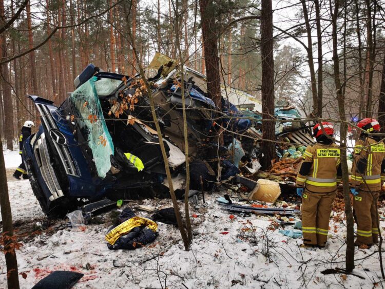 Wypadek w Dobrej pod Sieniawą. Nie żyje kierowca samochodu ciężarowego (zdjęcia)