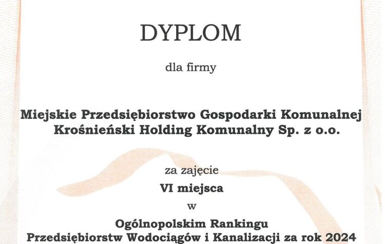 Krośnieńskie wodociągi najlepsze na Podkarpaciu, z szóstą pozycją w kraju