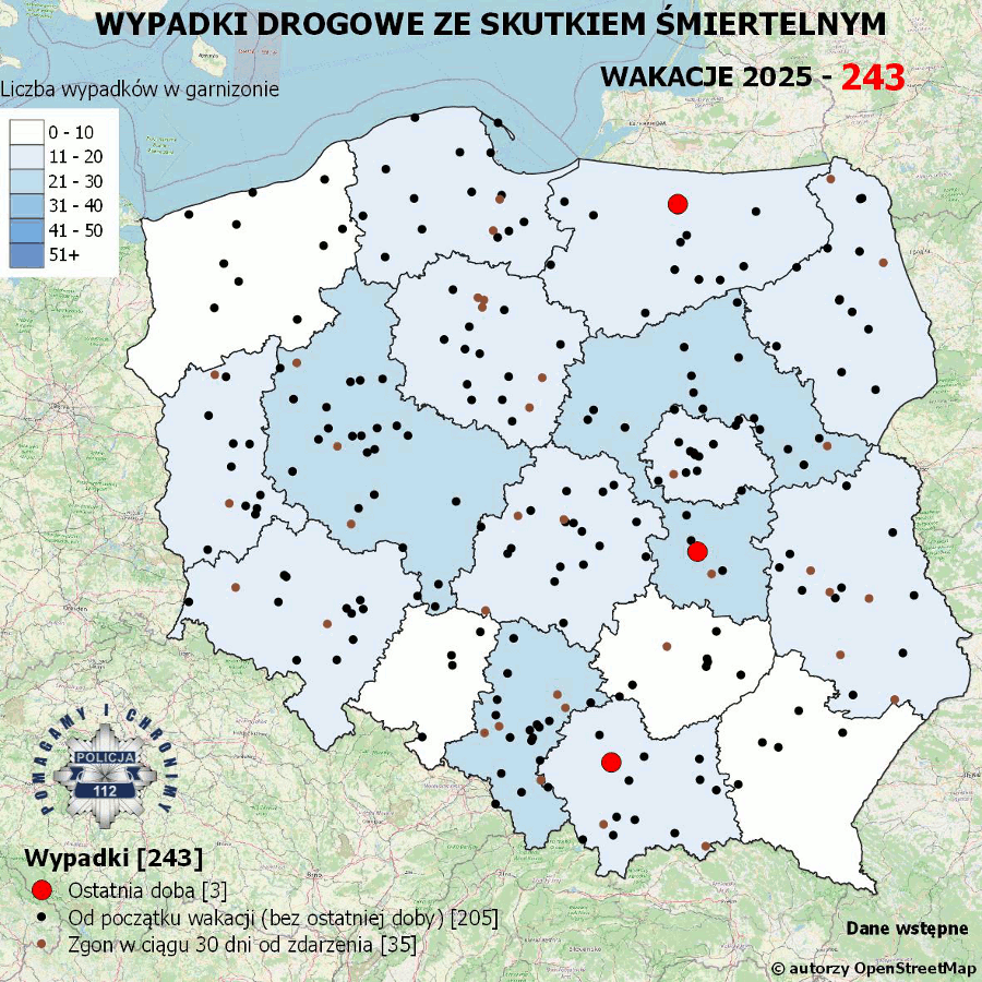 Policyjna mapa wypadków ze skutkiem śmiertelnym - jej zadanie to ograniczenie liczby tragedii na drogach - Polskie Radio Rzeszów