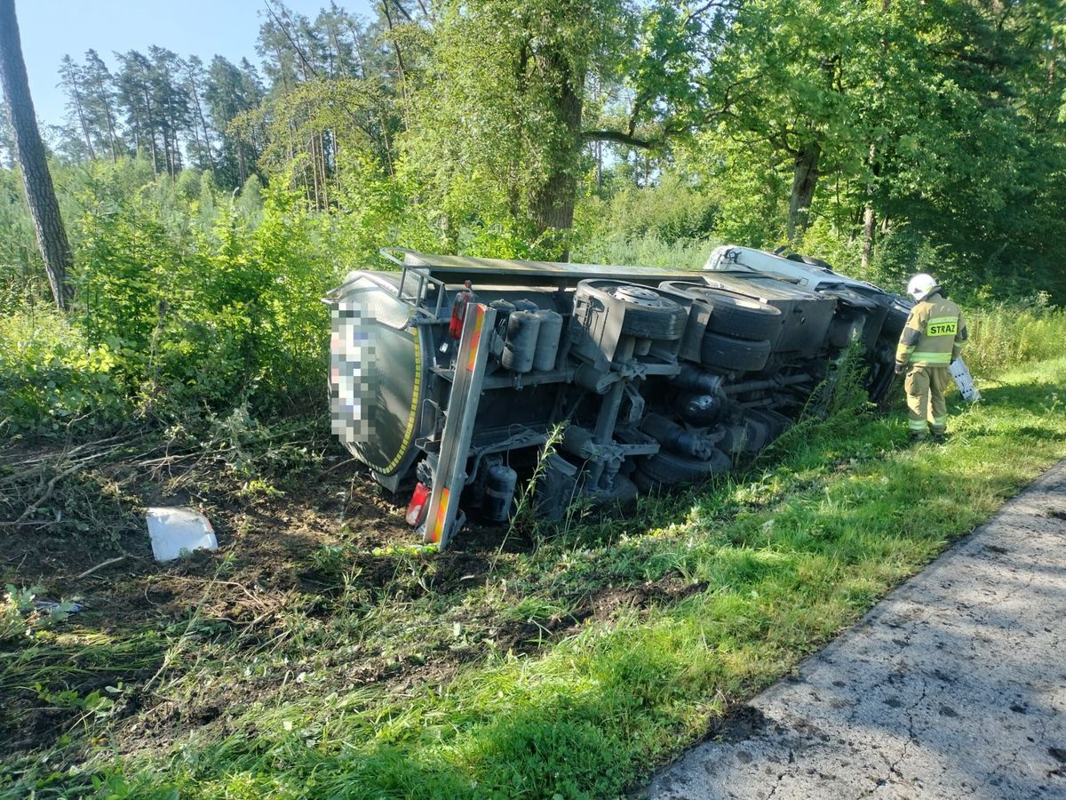 Kierowca chciał uniknąć zderzenia z sarną. Ciężarówka wpadła do rowu