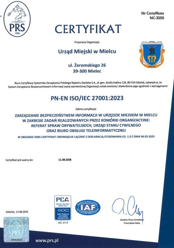 Urząd Miejski w Mielcu z prestiżowym certyfikatem ISO 27001 - mieszkańcy mogą być spokojni o dane osobowe 2 - Polskie Radio Rzeszów Urząd Miejski w Mielcu z prestiżowym certyfikatem ISO 27001 - mieszkańcy mogą być spokojni o dane osobowe - Polskie Radio Rzeszów