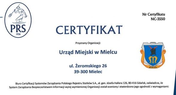 Urząd Miejski w Mielcu z prestiżowym certyfikatem ISO 27001 – mieszkańcy mogą być spokojni o dane osobowe