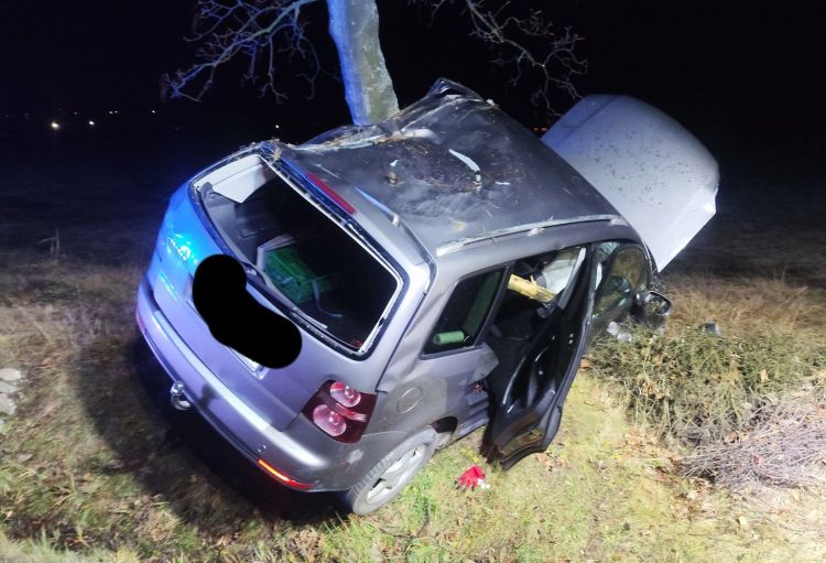 [ZDJĘCIA] Groźna kolizja w Pielgrzymce. Samochód wpadł do rowu i uderzył w drzewo