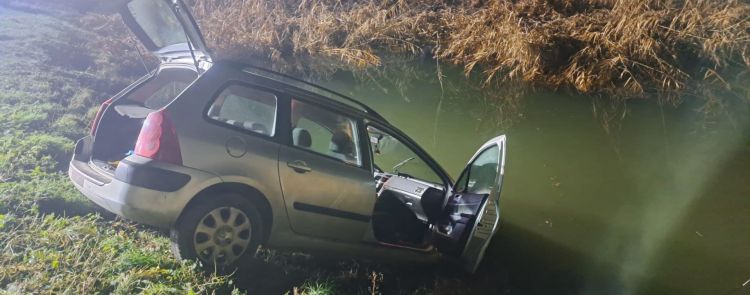 Peugeot zakończył jazdę w stawie w Jasionowie [ZDJĘCIA]