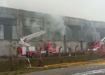 [AKTUALIZACJA, ZDJĘCIA, VIDEO] Wielki pożar hali w&nbsp;Stalowej Woli. Ogień objął większość obiektu