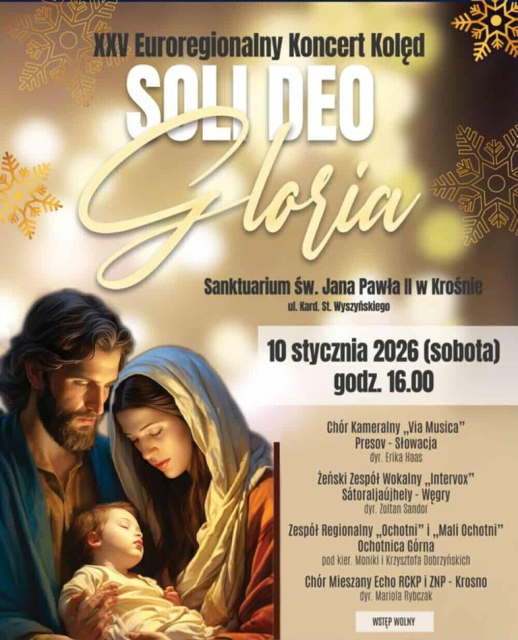 Koncerty kolęd i&nbsp;pastorałek w&nbsp;Krośnie: wystąpią chóry z&nbsp;Polski, Słowacji i&nbsp;Węgier oraz&nbsp;Zespół Góralski im.&nbsp;Klimka Bachledy