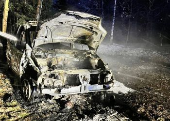 Pożar samochodu w Podborzu, auto doszczętnie spłonęło 3 - Polskie Radio Rzeszów Pożar samochodu w Podborzu, auto doszczętnie spłonęło