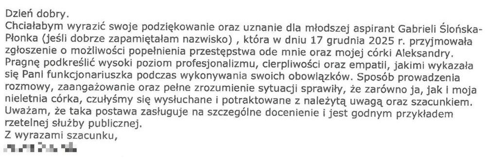Podziękowania dla policjantki z Trzebowniska. Mieszkanka doceniła profesjonalizm i empatię - Polskie Radio Rzeszów