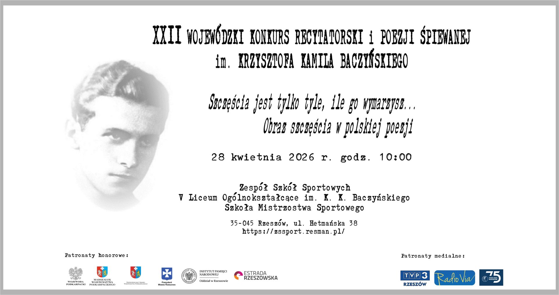 XXII Wojewódzki Konkurs Recytatorski i Poezji Śpiewanej im. Krzysztofa Kamila Baczyńskiego - Polskie Radio Rzeszów