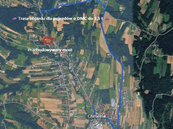 Zmiana organizacji ruchu w&nbsp;Chmielniku. Będzie objazd przez&nbsp;Niedybrze